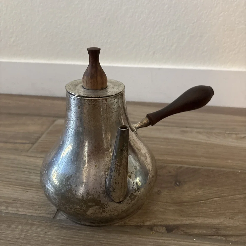VTG Kalmar Style Italian Coffee Pot Teakwood Handle Tea Pot MCM 1960s